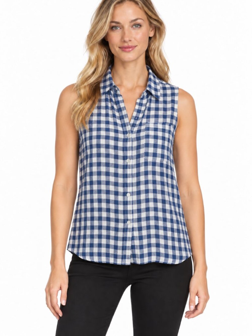 Ardene Women’s Blue & White Gingham Sleeveless Button-Up Top Size XS
